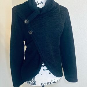 Black Asymmetric Button Knit Cardigan Sweater